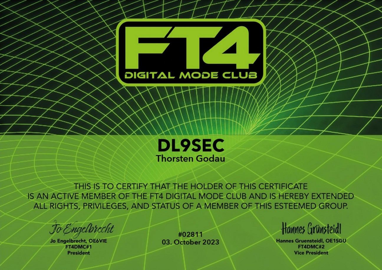 DL9SEC FT4 Digital Mode Club Certificate